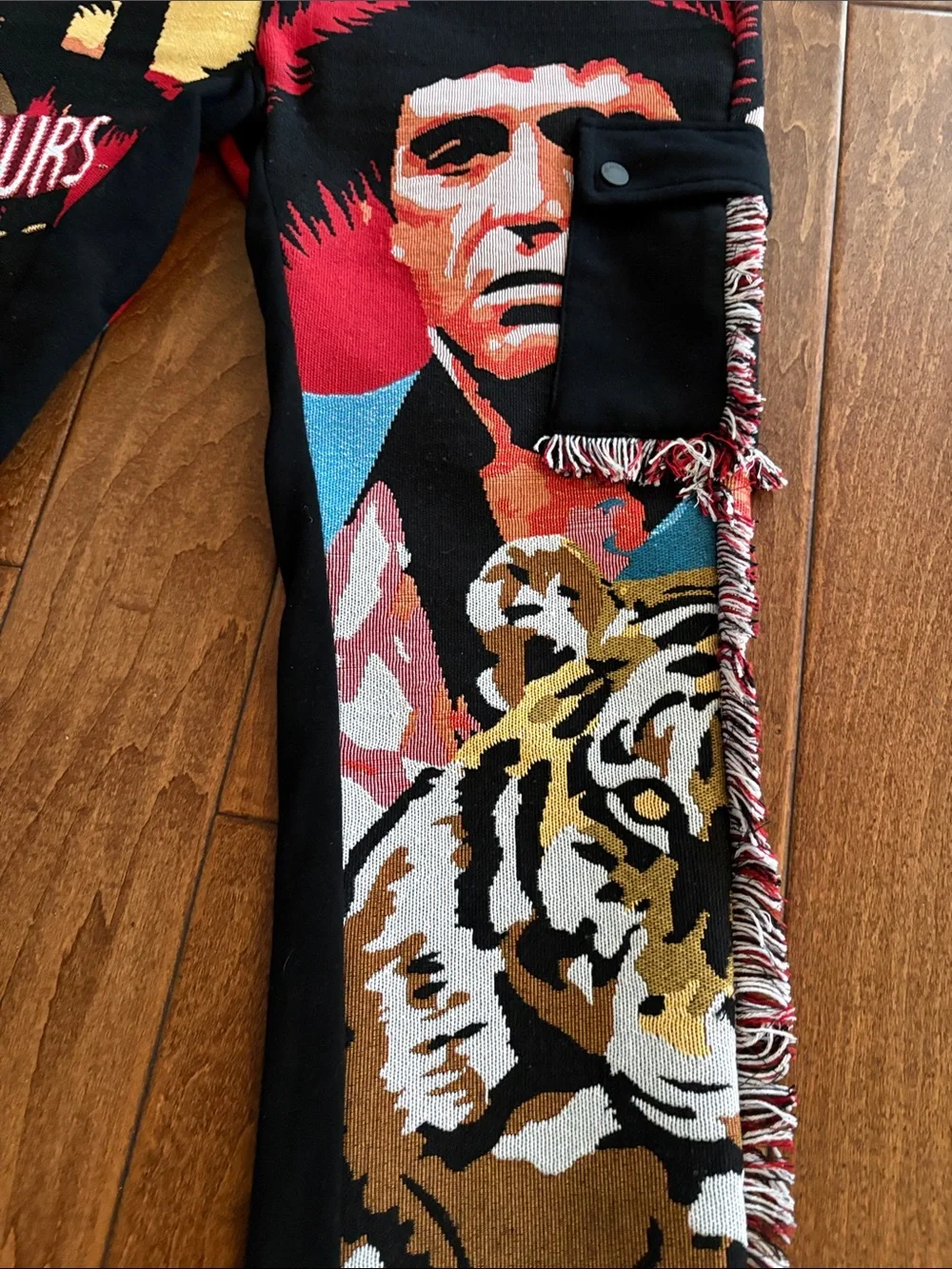 Graphic Tiger & Face Patchwork Joggers in Black, Red, Gold